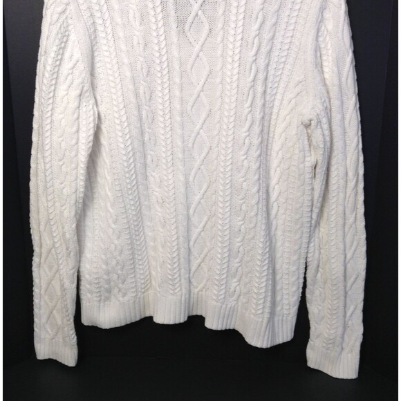 Ralph Lauren Chaps Sweater Wn XL White Fisherman Cable Knit Chunky Prep Y2K 90s - Picture 7 of 9